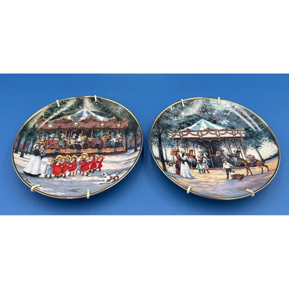 Vtg Franklin‎ Mint Victorian Carousel Plates by Sandi Labron Lot of 2